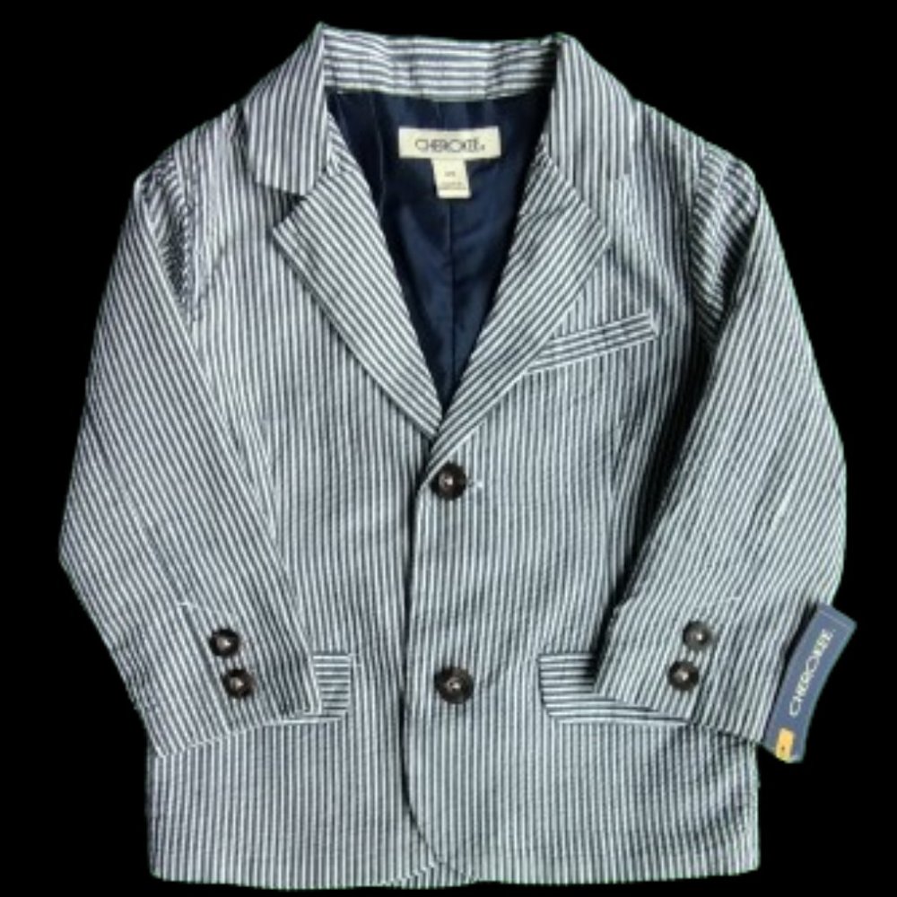 NEW Boys 2T Navy Blue Seersucker Striped Lined Jacket/Blazer by Cherokee
